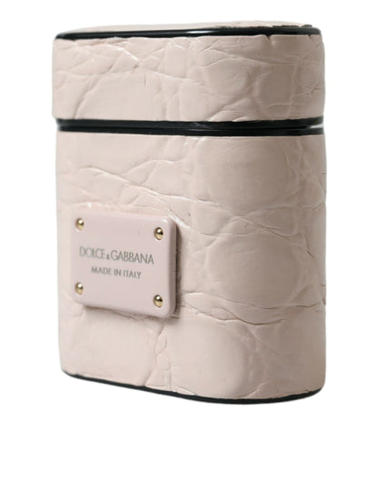 Dolce &amp; Gabbana Light Pink Calf Leather Metal Logo Plaque Airpods Case