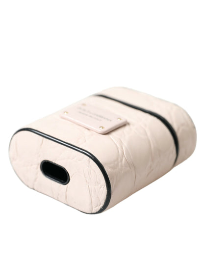 Dolce &amp; Gabbana Light Pink Calf Leather Metal Logo Plaque Airpods Case