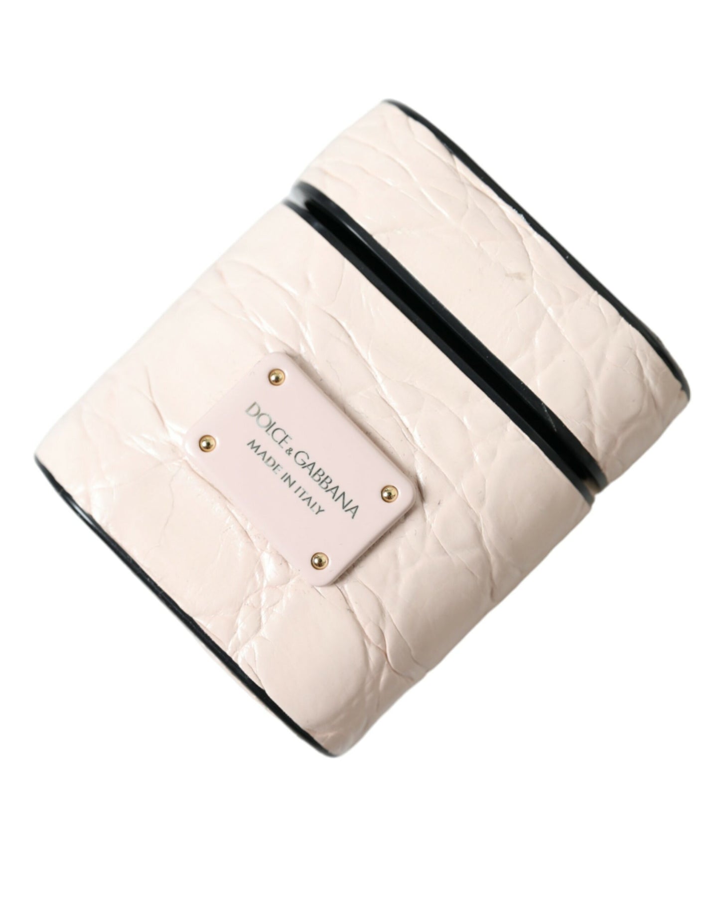 Dolce &amp; Gabbana Light Pink Calf Leather Metal Logo Plaque Airpods Case