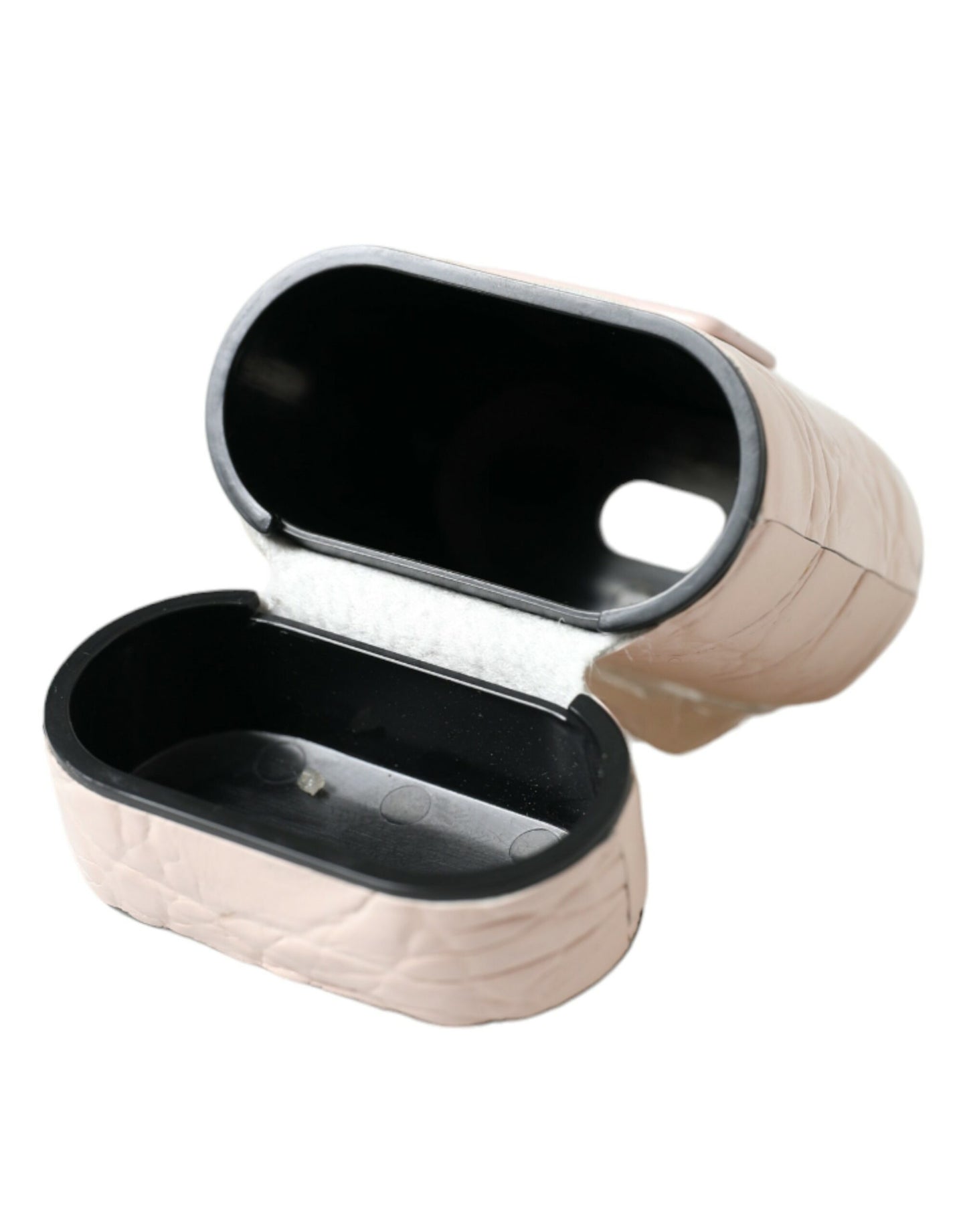 Dolce &amp; Gabbana Light Pink Calf Leather Metal Logo Plaque Airpods Case