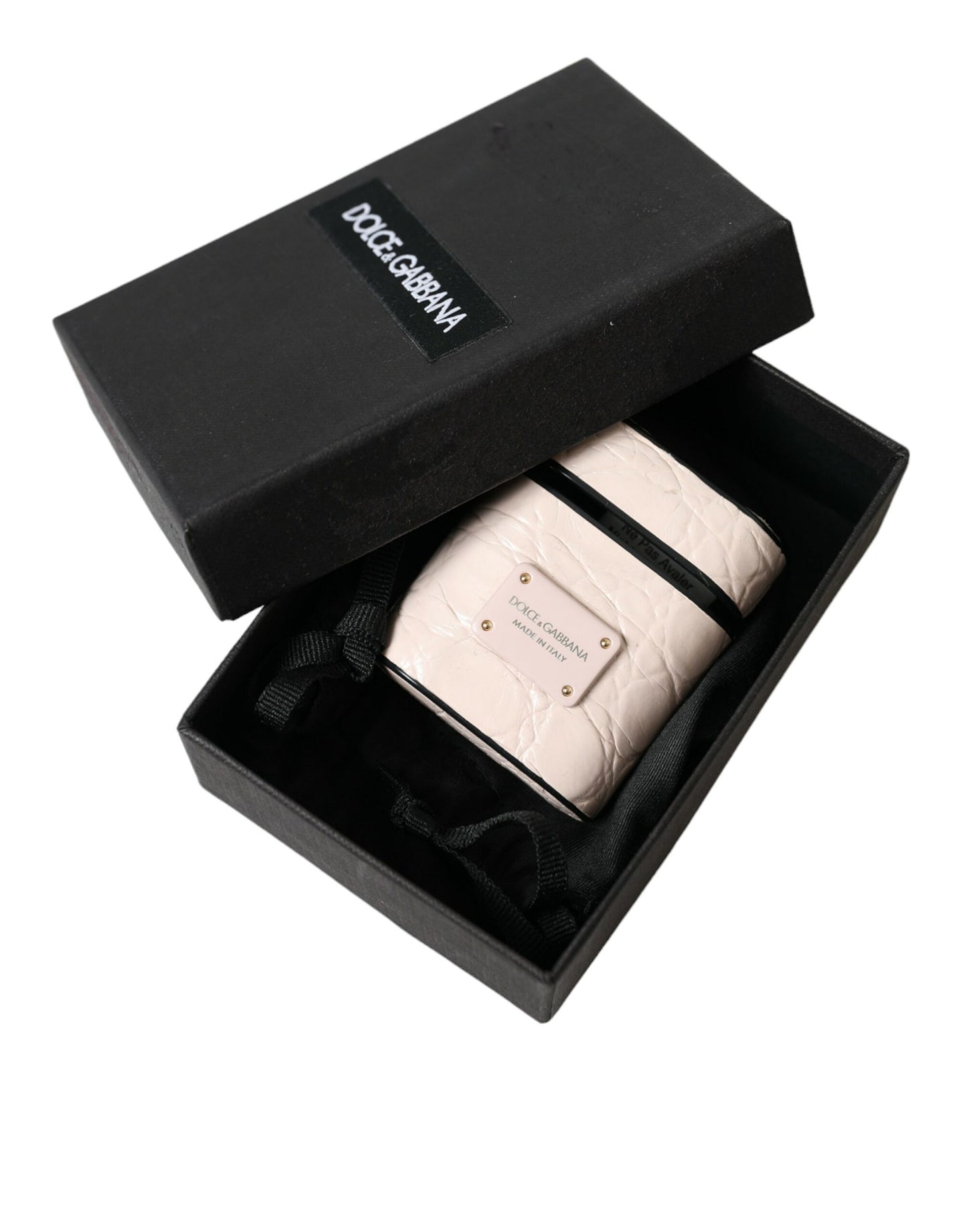 Dolce &amp; Gabbana Light Pink Calf Leather Metal Logo Plaque Airpods Case