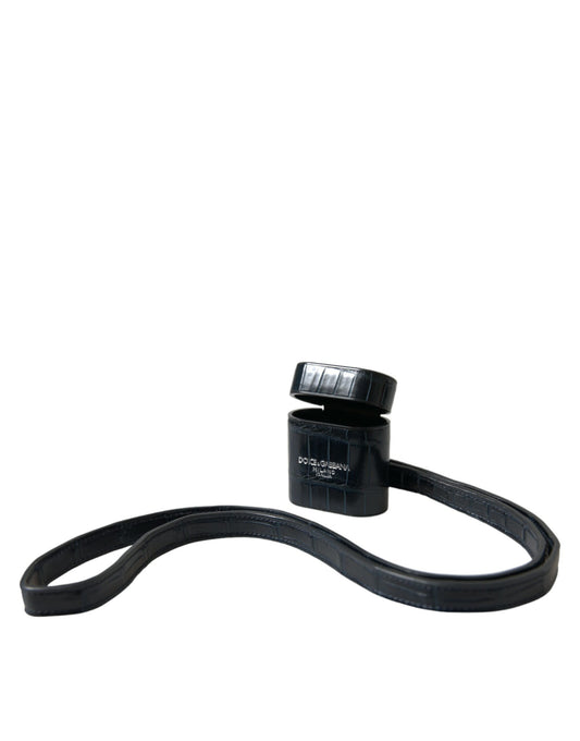 Dolce &amp; Gabbana Black Crocodile Leather Silver Metal Logo Airpods Case