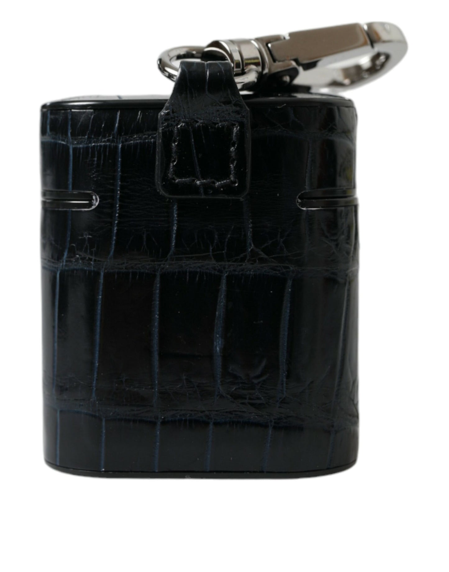 Dolce &amp; Gabbana Black Crocodile Leather Silver Metal Logo Airpods Case