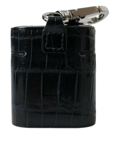 Dolce &amp; Gabbana Black Crocodile Leather Silver Metal Logo Airpods Case