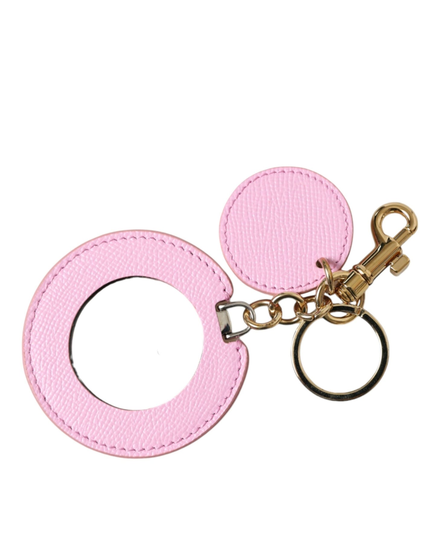 Dolce &amp; Gabbana Schlüsselanhänger aus rosa Kalbsleder mit goldenem Metall-Logo-Print