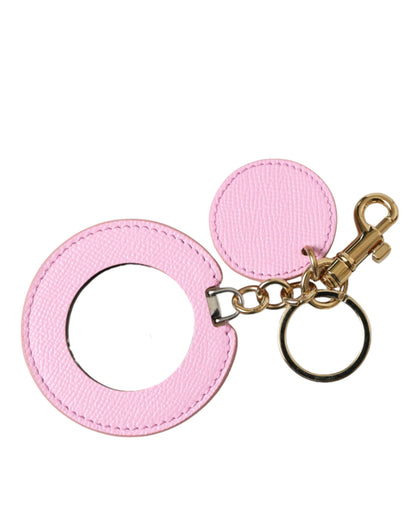 Dolce &amp; Gabbana Schlüsselanhänger aus rosa Kalbsleder mit goldenem Metall-Logo-Print