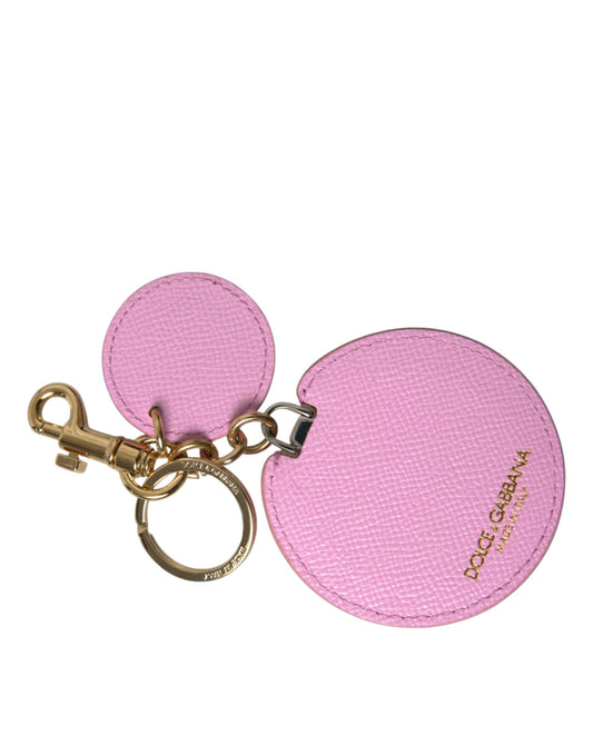 Dolce &amp; Gabbana Schlüsselanhänger aus rosa Kalbsleder mit goldenem Metall-Logo-Print