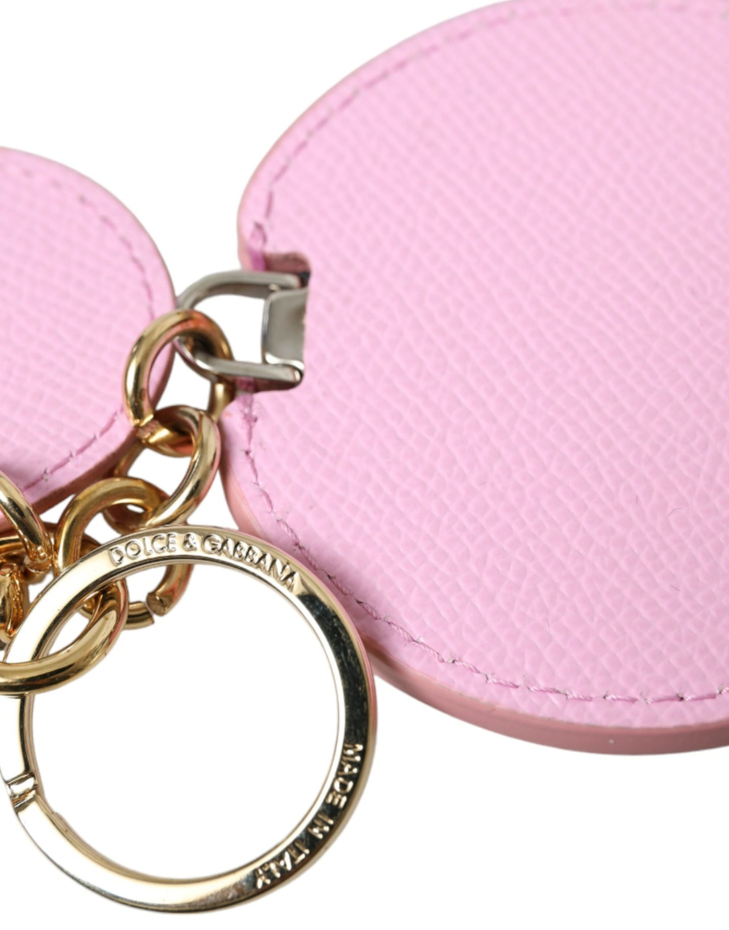 Dolce &amp; Gabbana Schlüsselanhänger aus rosa Kalbsleder mit goldenem Metall-Logo-Print