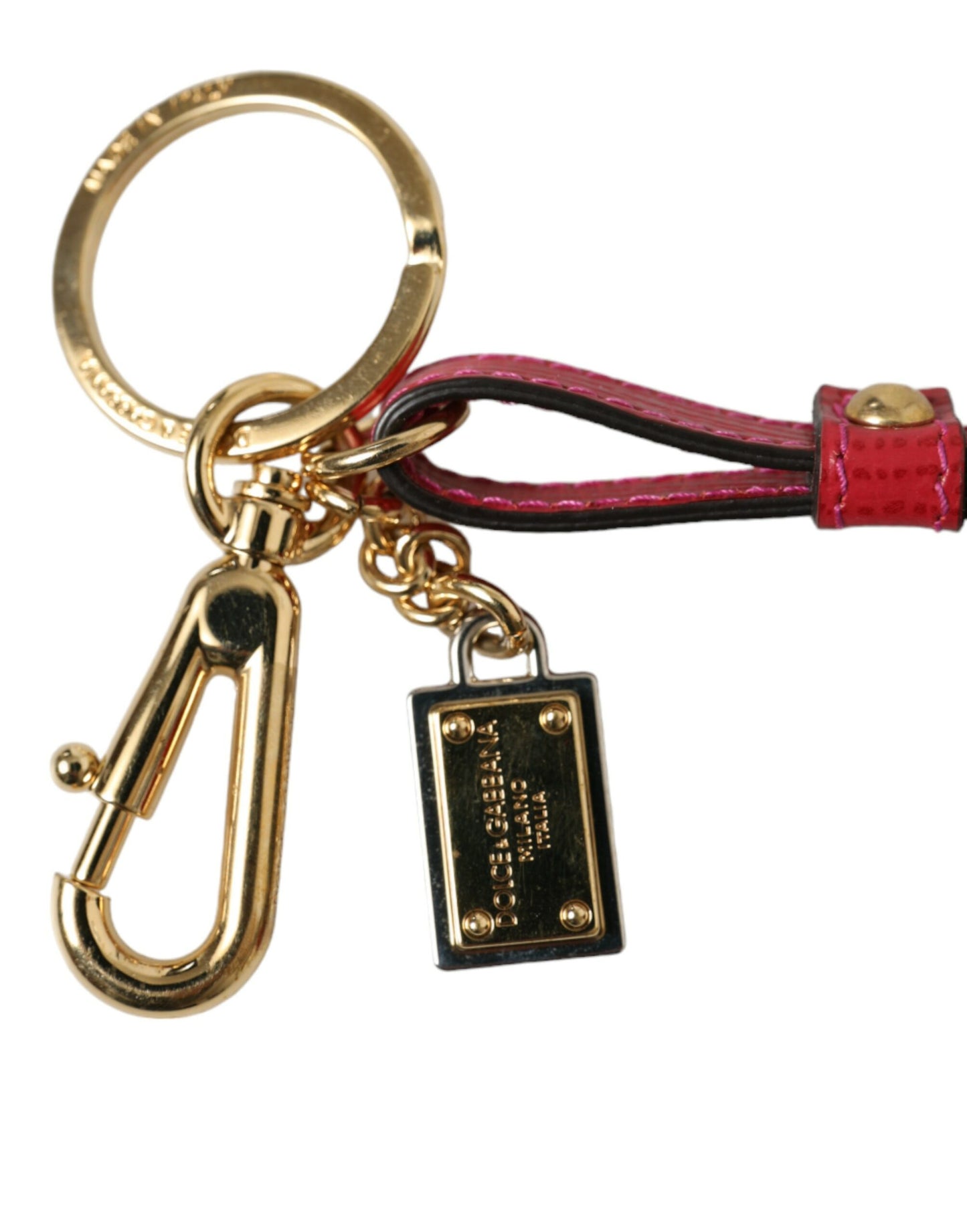 Dolce &amp; Gabbana Schlüsselanhänger aus rotem Kalbsleder mit goldenem Metall-Logo