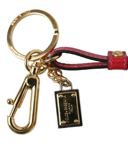 Dolce &amp; Gabbana Schlüsselanhänger aus rotem Kalbsleder mit goldenem Metall-Logo