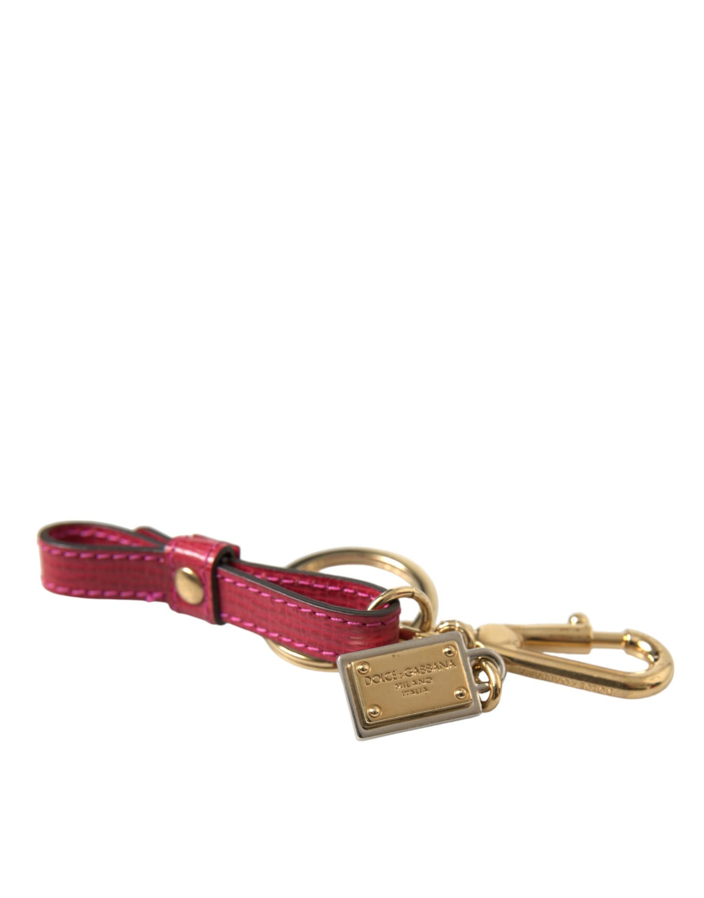 Dolce &amp; Gabbana Schlüsselanhänger aus rotem Kalbsleder mit goldenem Metall-Logo