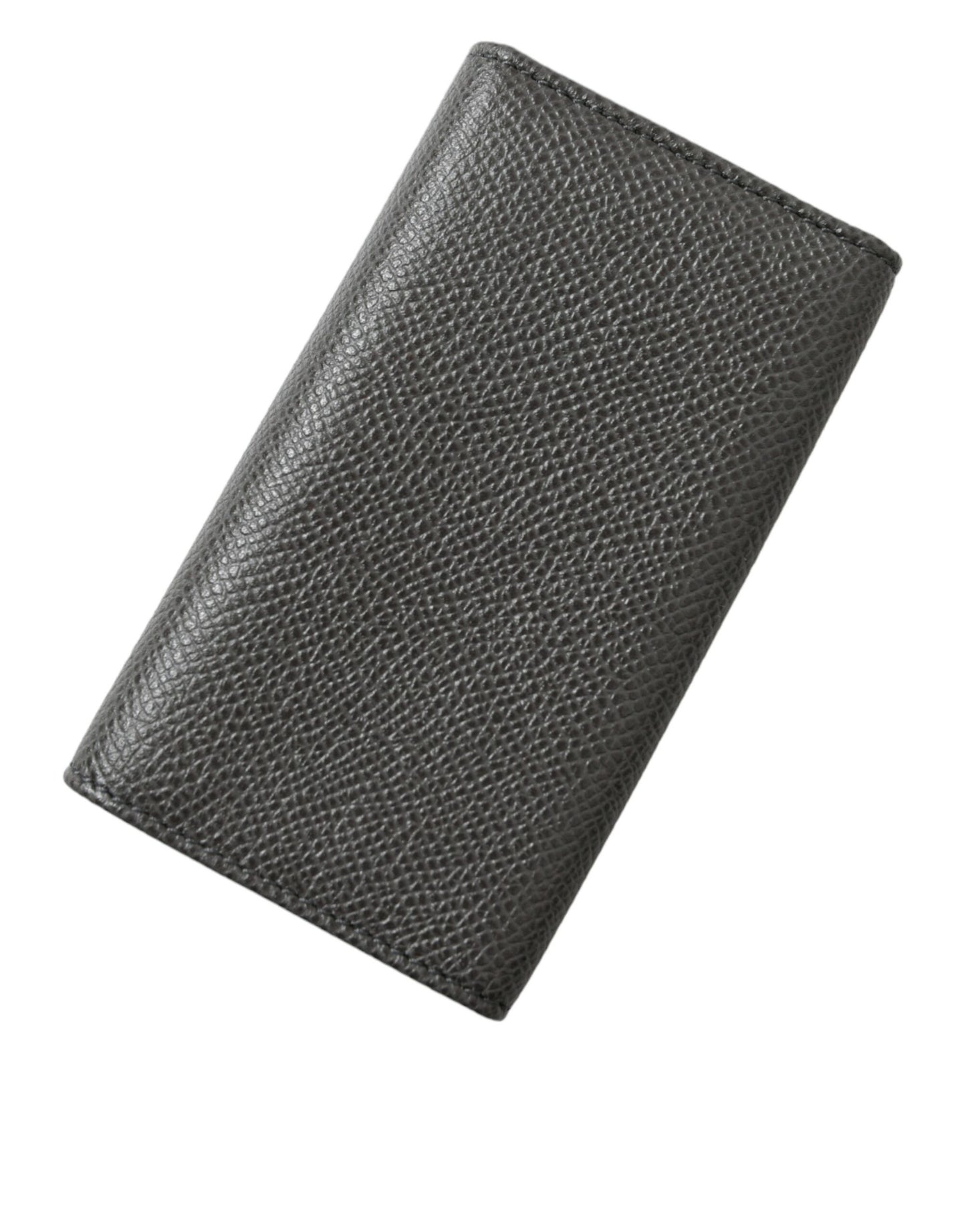 Dolce &amp; Gabbana Gray Leather Silver Metal Logo Plaque Trifold Keyring