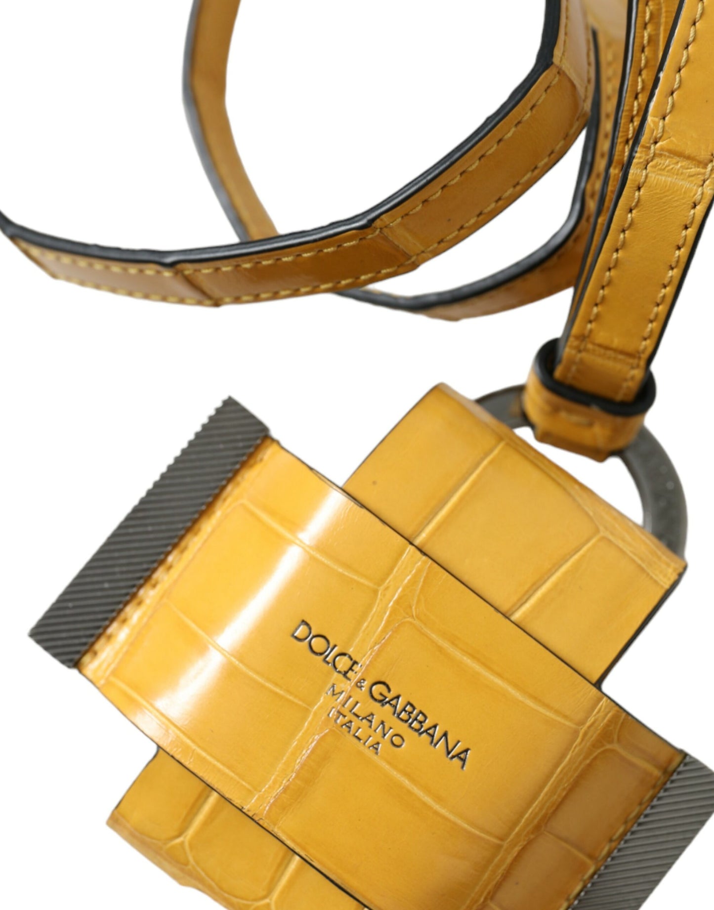 Dolce &amp; Gabbana – Schlüsselanhänger mit Logo-Print aus gelbem Krokodilleder