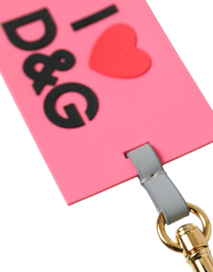 Dolce &amp; Gabbana Schlüsselanhänger aus rosa Silikon mit DG-Logo und goldenem Messing