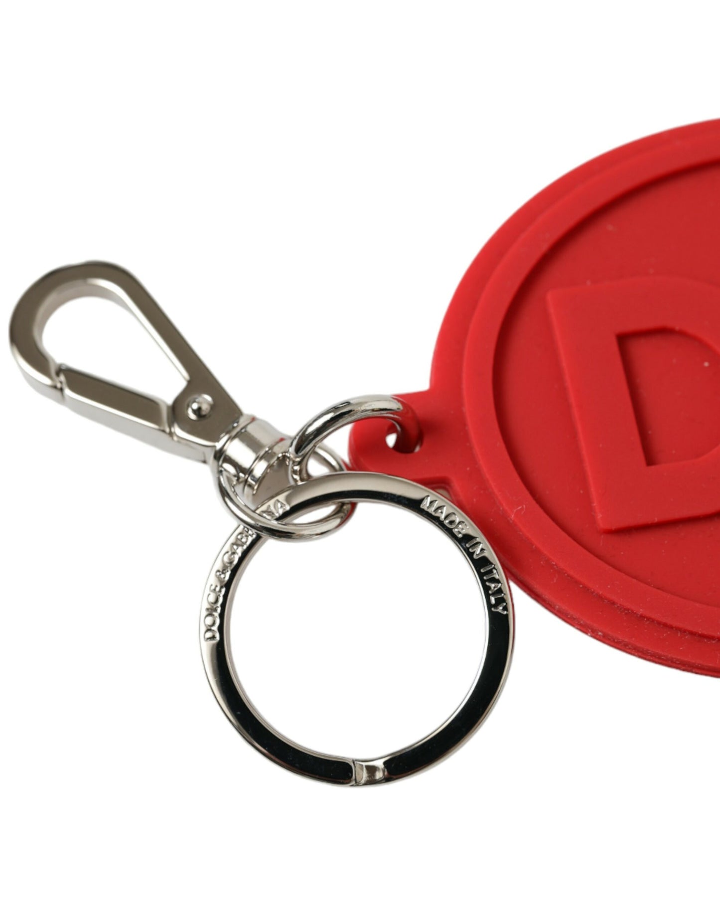 Dolce &amp; Gabbana Schlüsselanhänger mit DG-Logo aus rotem Gummi und silbernem Messing