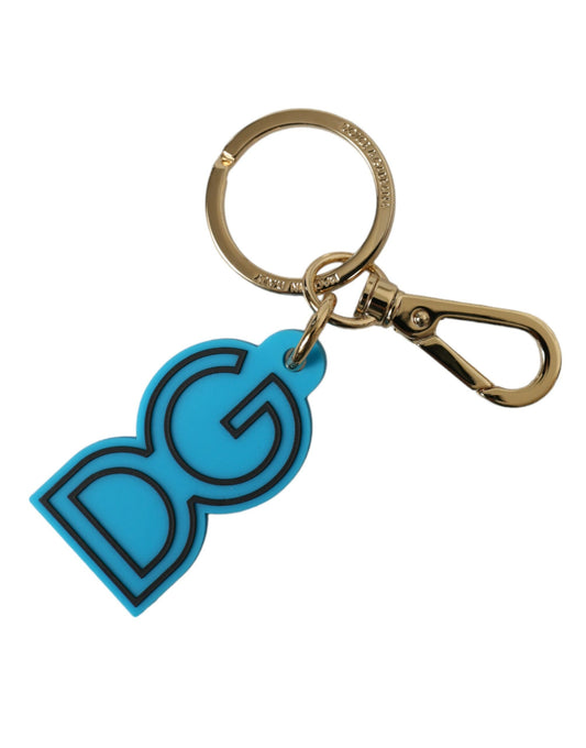 Dolce &amp; Gabbana Schlüsselanhänger mit DG-Logo, blau, Gummi, goldfarben, Metall
