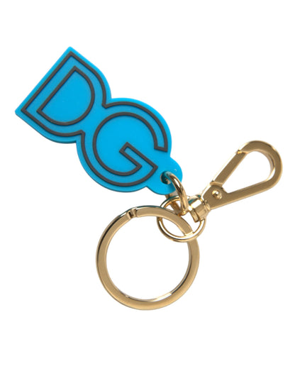 Dolce &amp; Gabbana Schlüsselanhänger mit DG-Logo, blau, Gummi, goldfarben, Metall