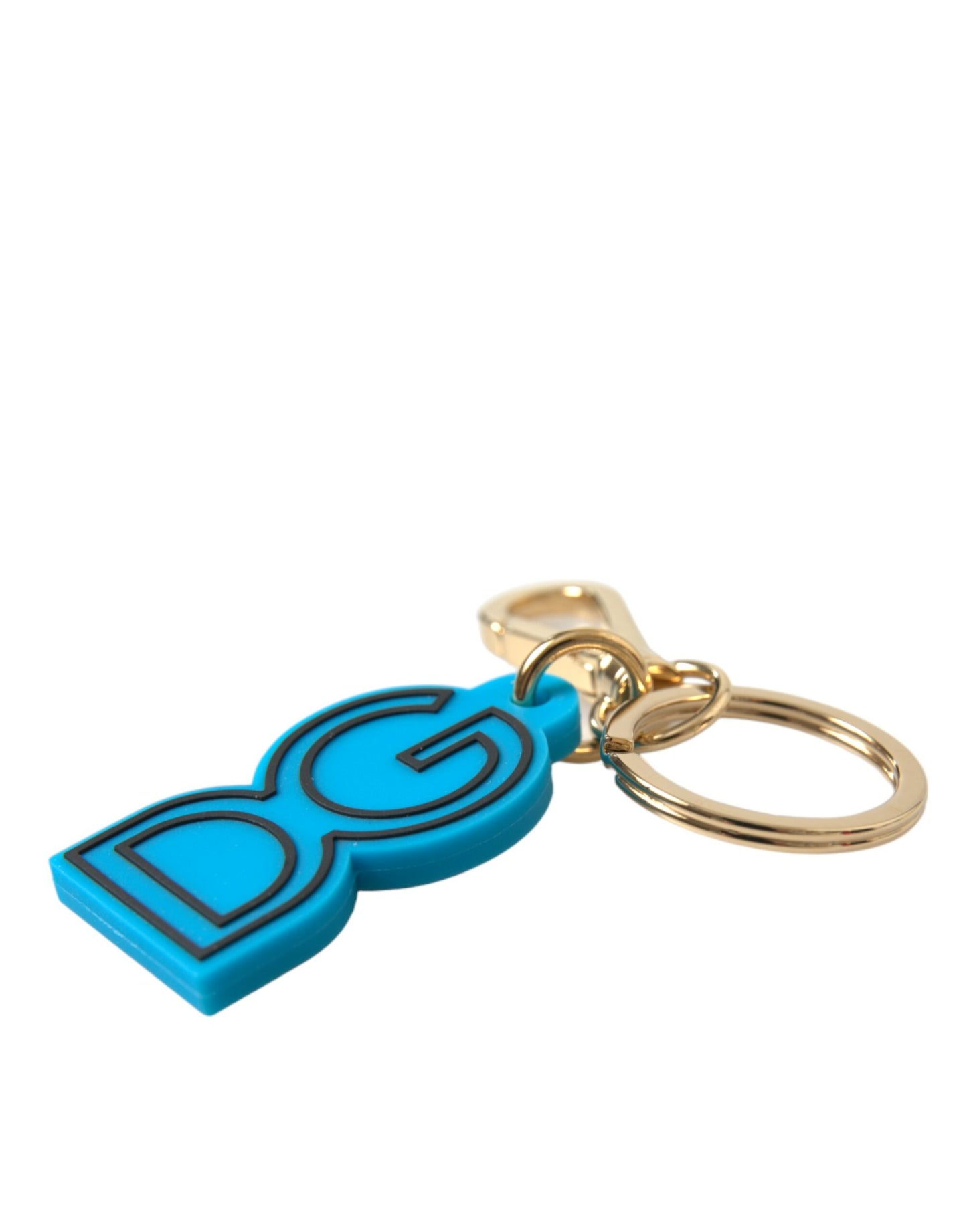 Dolce &amp; Gabbana Schlüsselanhänger mit DG-Logo, blau, Gummi, goldfarben, Metall
