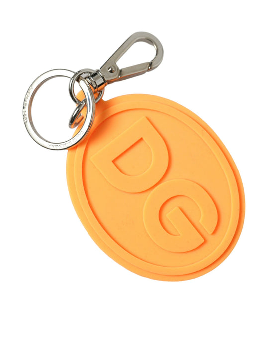 Dolce &amp; Gabbana Schlüsselanhänger mit DG-Logo aus orangefarbenem Gummi und silbernem Messingmetall