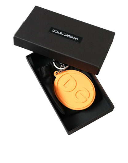 Dolce &amp; Gabbana Schlüsselanhänger mit DG-Logo aus orangefarbenem Gummi und silbernem Messingmetall