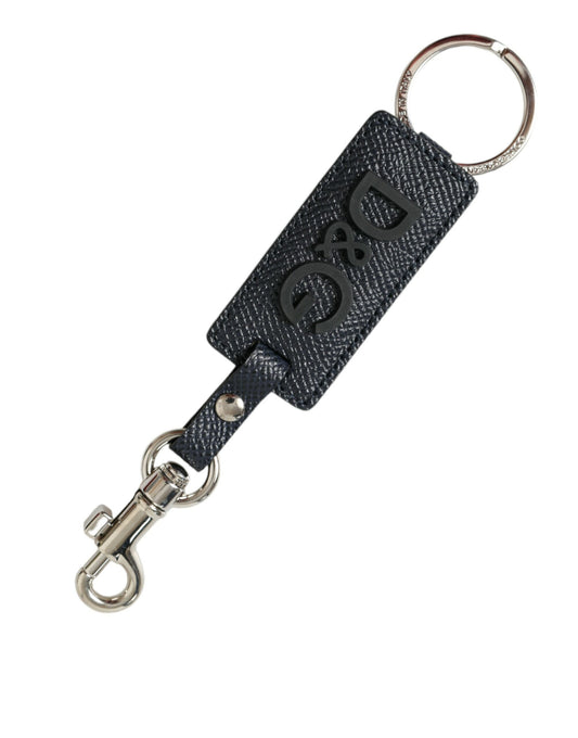 Dolce &amp; Gabbana Schlüsselanhänger aus schwarzem Kalbsleder mit DG-Logo und silbernem Messing