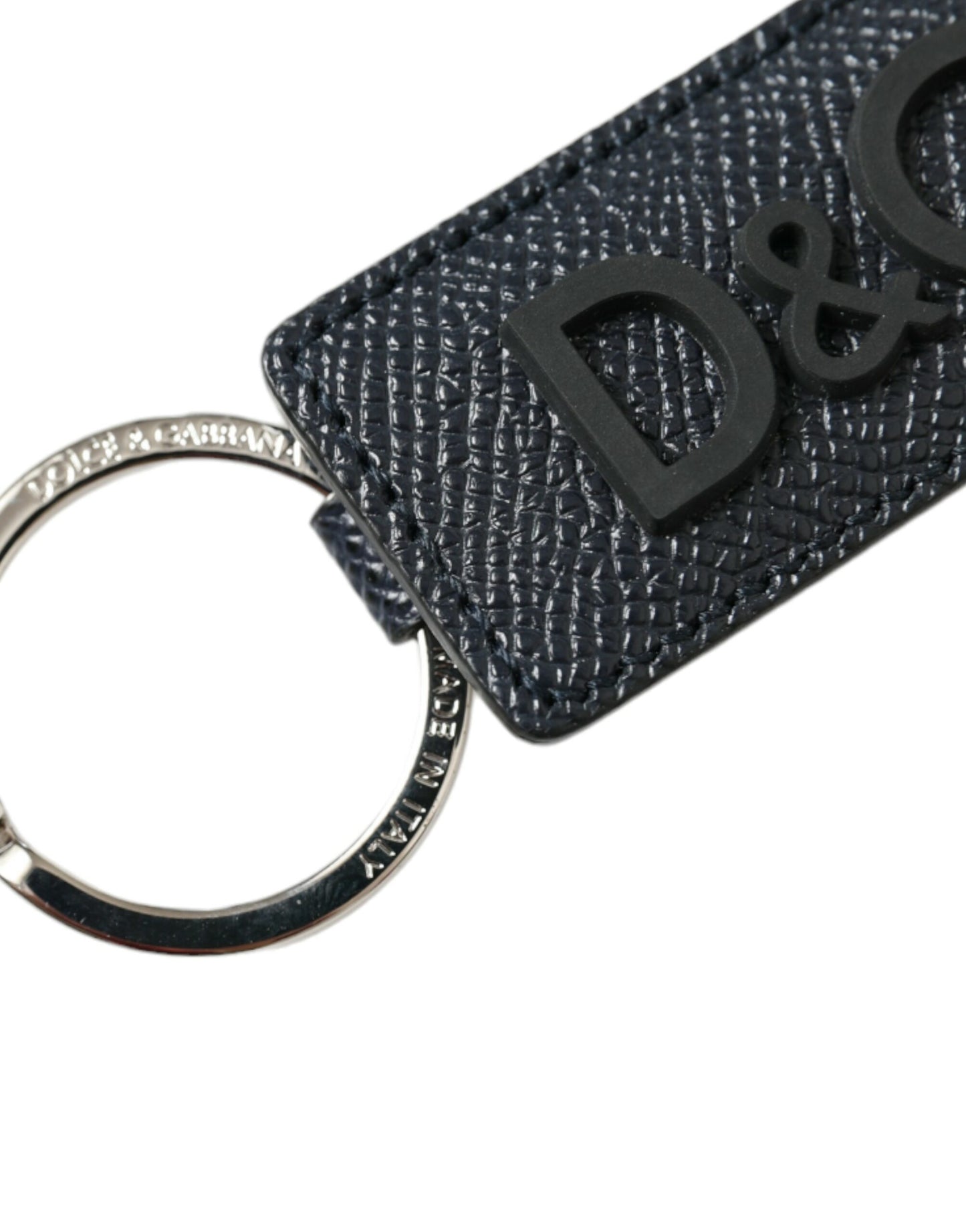 Dolce &amp; Gabbana Schlüsselanhänger aus schwarzem Kalbsleder mit DG-Logo und silbernem Messing
