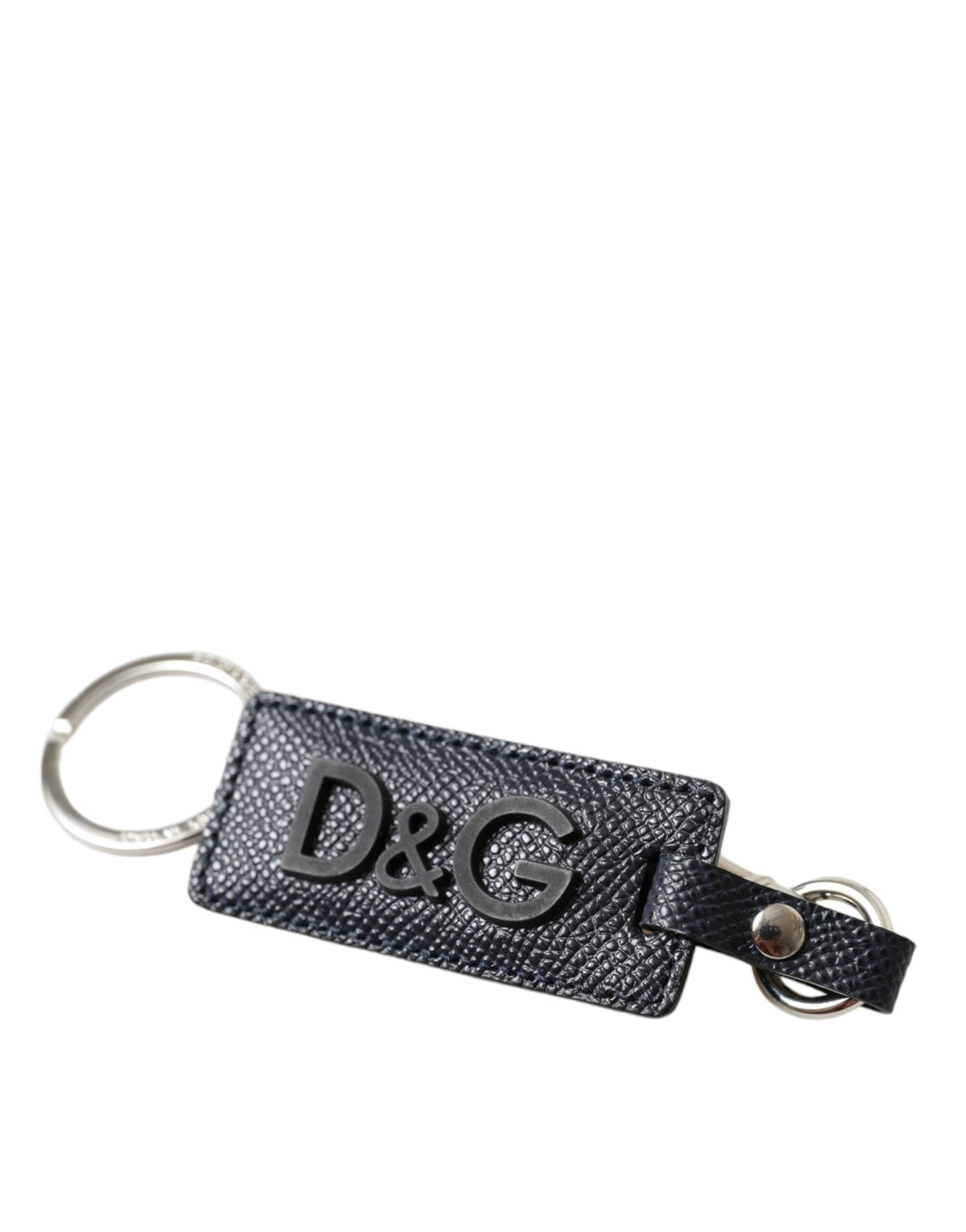 Dolce &amp; Gabbana Schlüsselanhänger aus schwarzem Kalbsleder mit DG-Logo und silbernem Messing