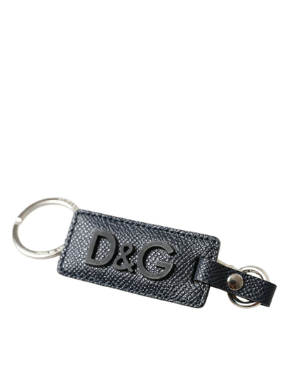 Dolce &amp; Gabbana Schlüsselanhänger aus schwarzem Kalbsleder mit DG-Logo und silbernem Messing
