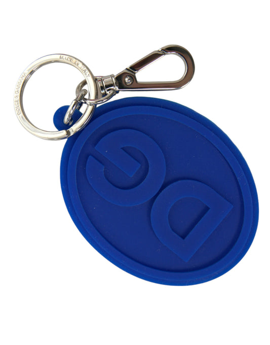 Dolce &amp; Gabbana Schlüsselanhänger mit DG-Logo aus blauem Gummi und silbernem Messing