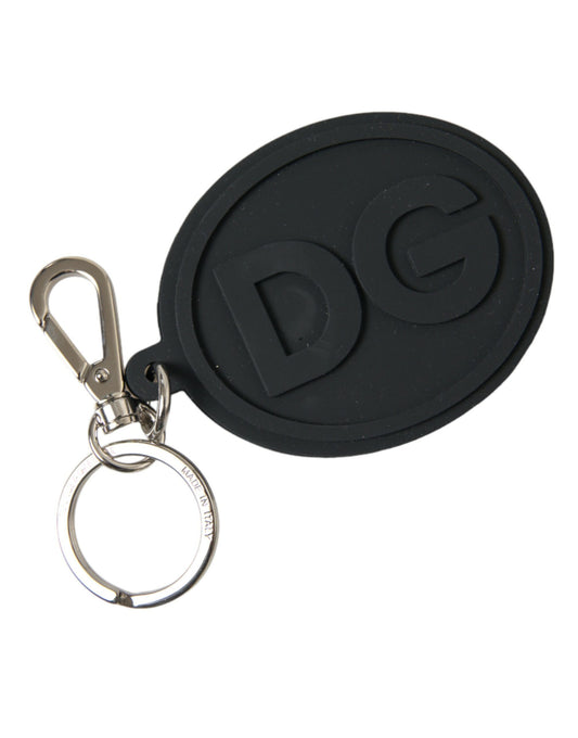 Dolce &amp; Gabbana Schlüsselanhänger mit DG-Logo aus schwarzem Gummi und silbernem Messing