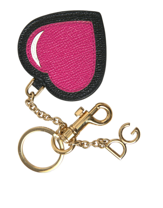 Dolce &amp; Gabbana Schlüsselanhänger aus rosa schwarzem Herzleder in Goldton aus Messing
