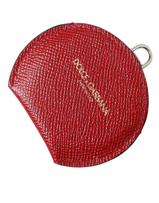 Dolce &amp; Gabbana Red Calfskin Leather Round Logo Hand Mirror Holder
