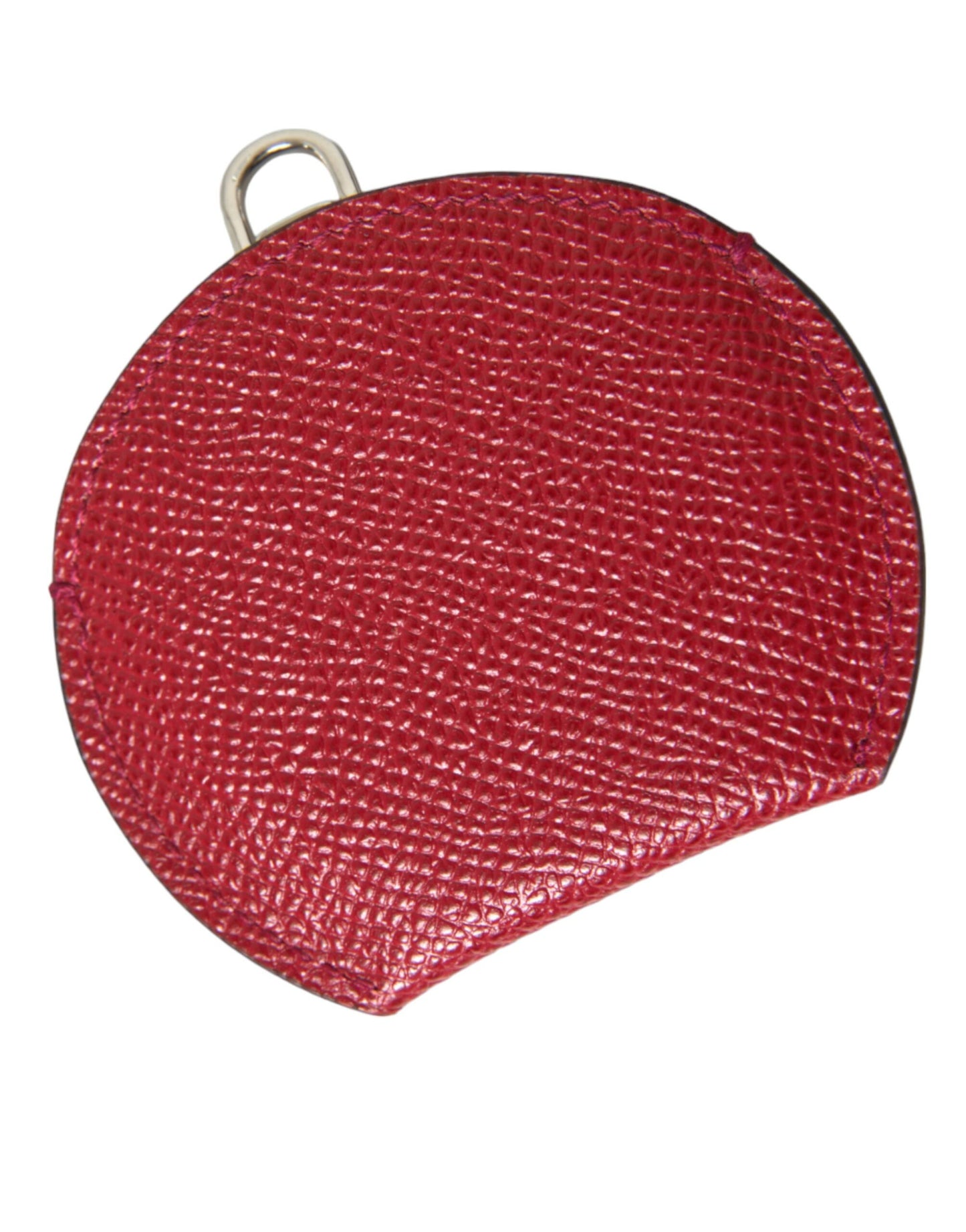 Dolce &amp; Gabbana Red Calfskin Leather Round Logo Hand Mirror Holder