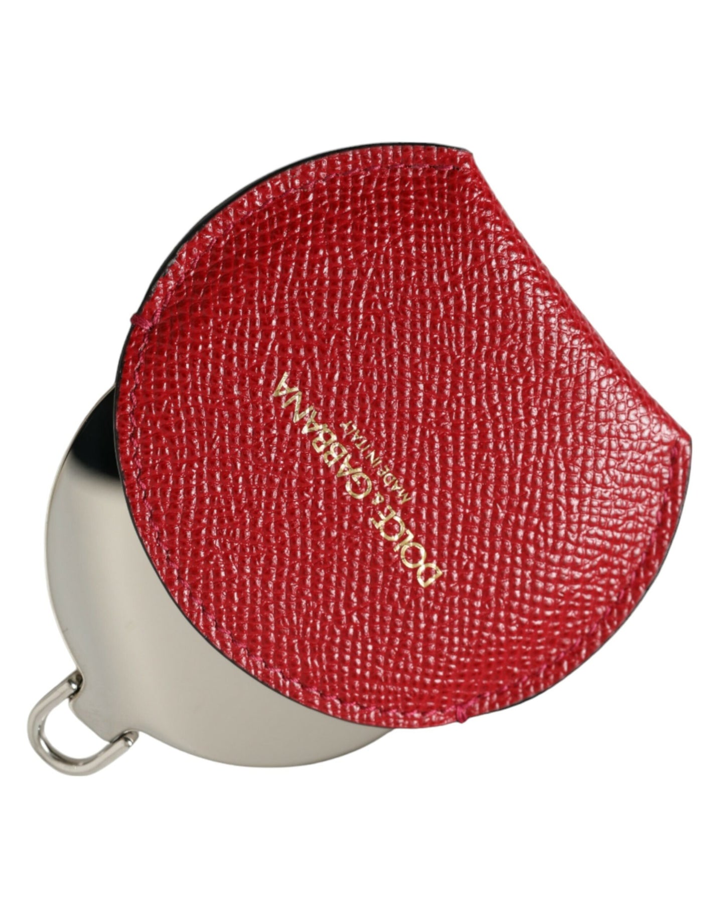 Dolce &amp; Gabbana Red Calfskin Leather Round Logo Hand Mirror Holder