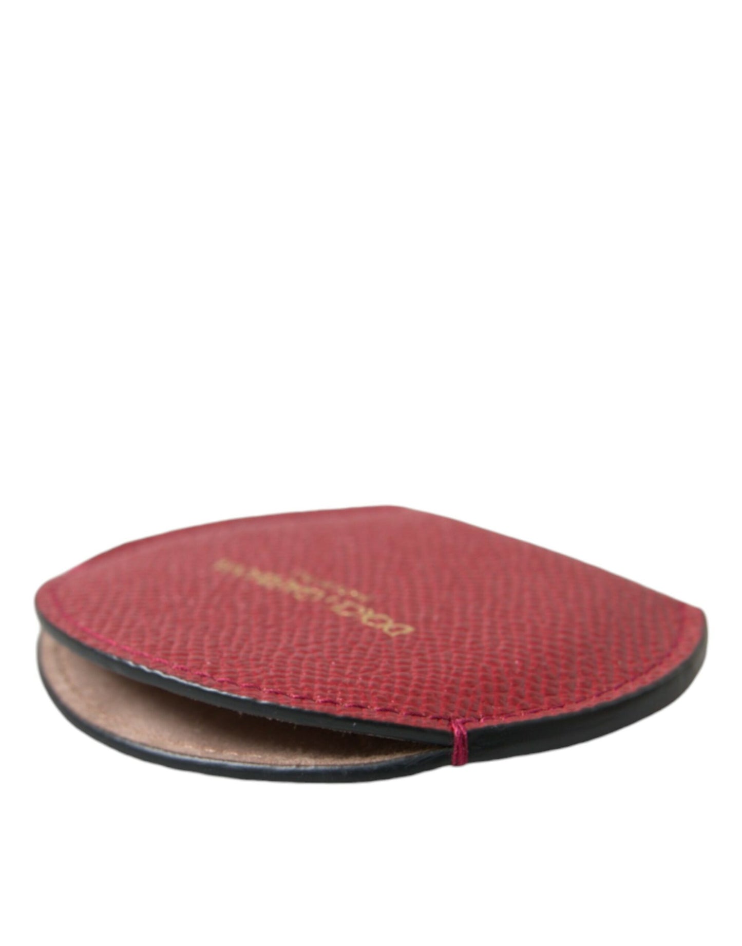 Dolce &amp; Gabbana Red Calfskin Leather Round Logo Hand Mirror Holder