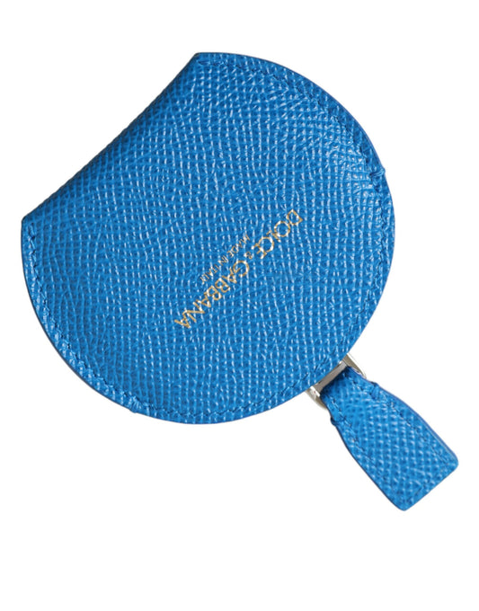 Dolce &amp; Gabbana Blue Calfskin Leather Round Logo Hand Mirror Holder