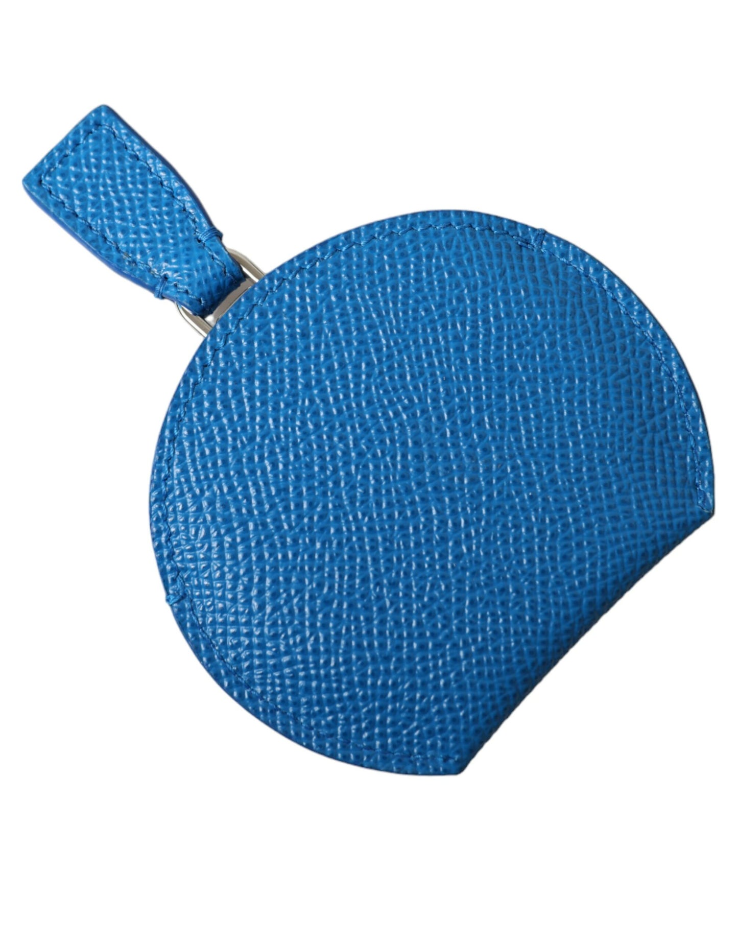 Dolce &amp; Gabbana Blue Calfskin Leather Round Logo Hand Mirror Holder