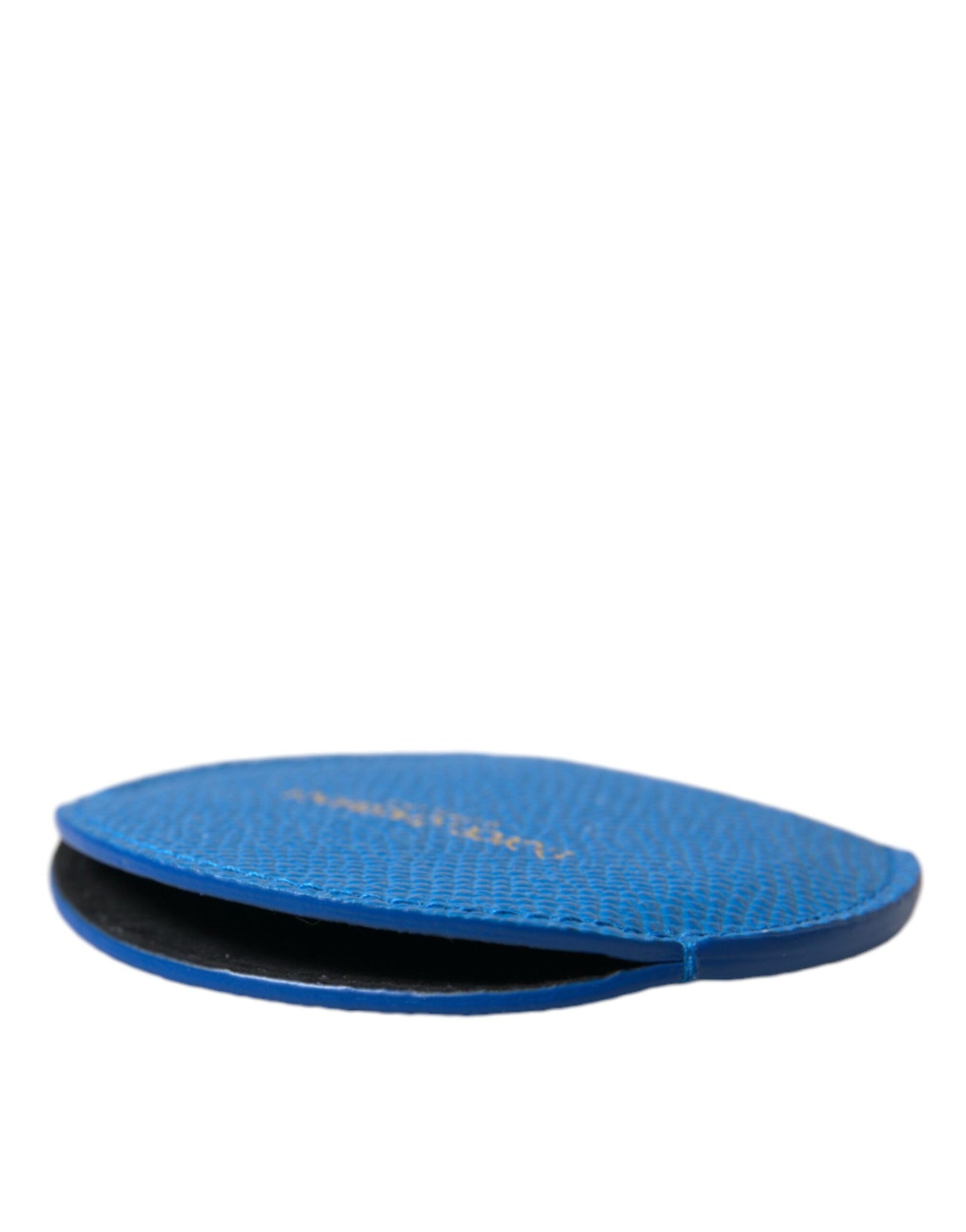 Dolce &amp; Gabbana Blue Calfskin Leather Round Logo Hand Mirror Holder