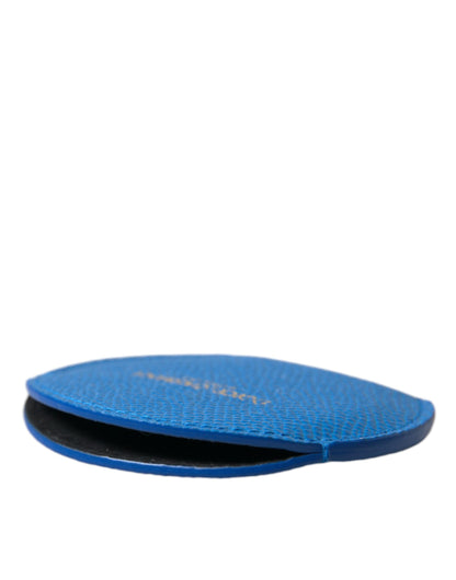 Dolce &amp; Gabbana Blue Calfskin Leather Round Logo Hand Mirror Holder