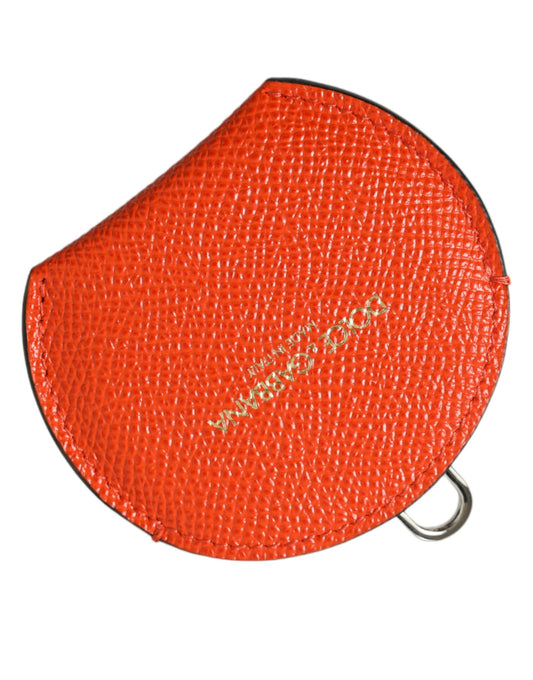 Dolce &amp; Gabbana Orange Calfskin Leather Round Logo Hand Mirror Holder