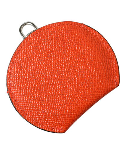 Dolce &amp; Gabbana Orange Calfskin Leather Round Logo Hand Mirror Holder