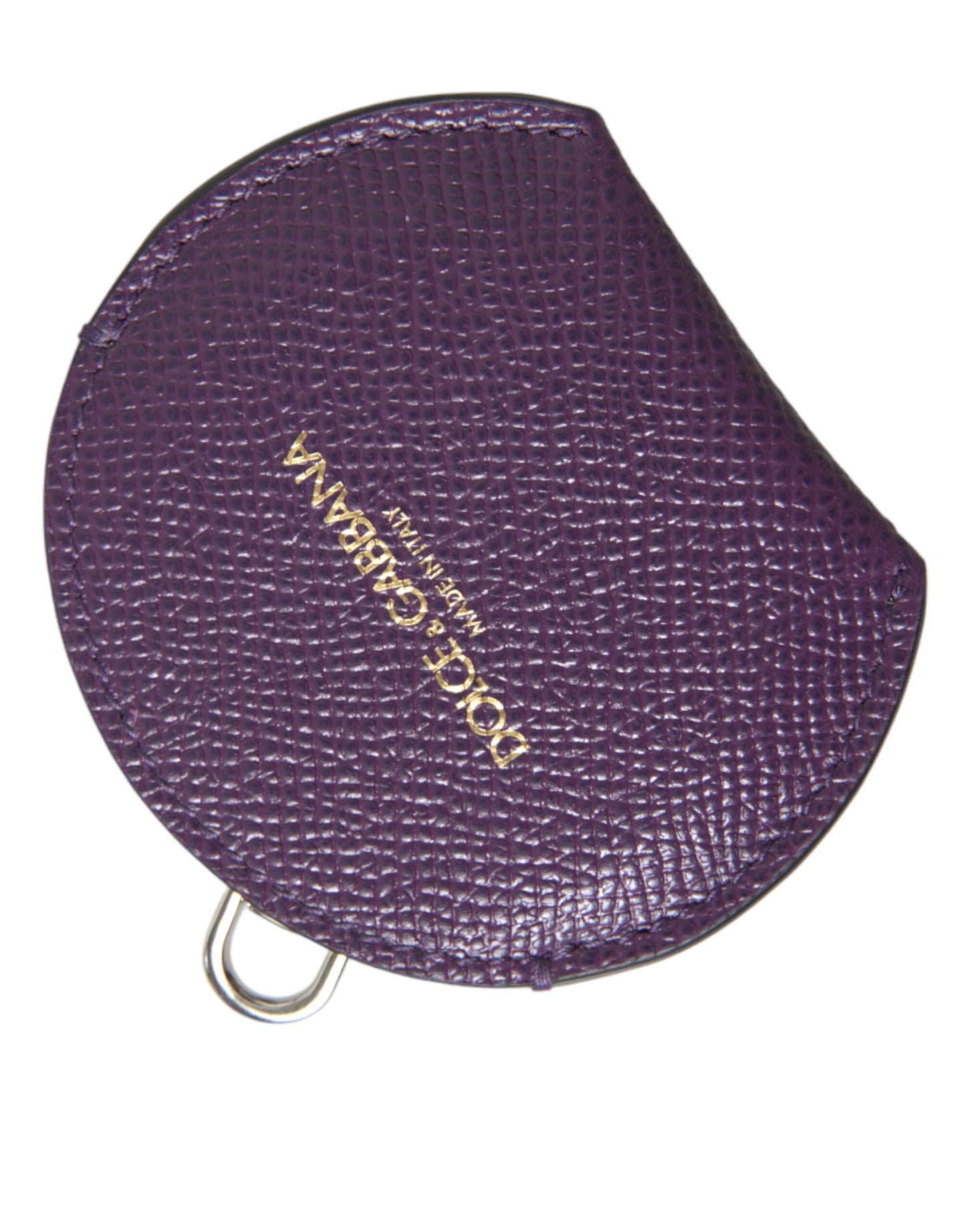 Dolce &amp; Gabbana Purple Calfskin Leather Round Logo Hand Mirror Holder