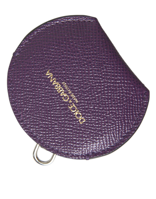 Dolce &amp; Gabbana Purple Calfskin Leather Round Logo Hand Mirror Holder