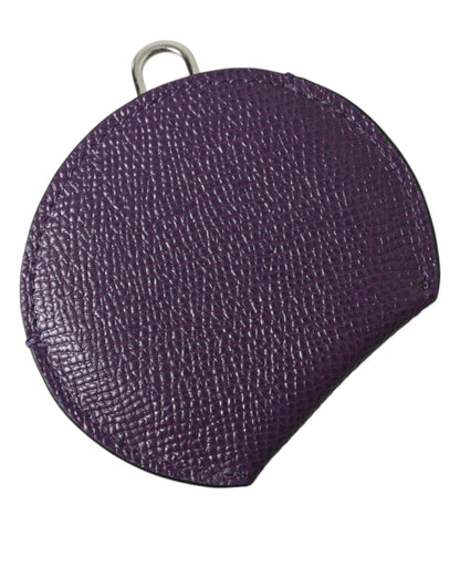 Dolce &amp; Gabbana Purple Calfskin Leather Round Logo Hand Mirror Holder
