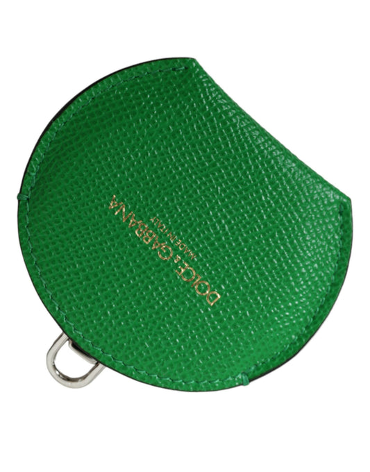 Dolce &amp; Gabbana Green Calfskin Leather Round Logo Hand Mirror Holder