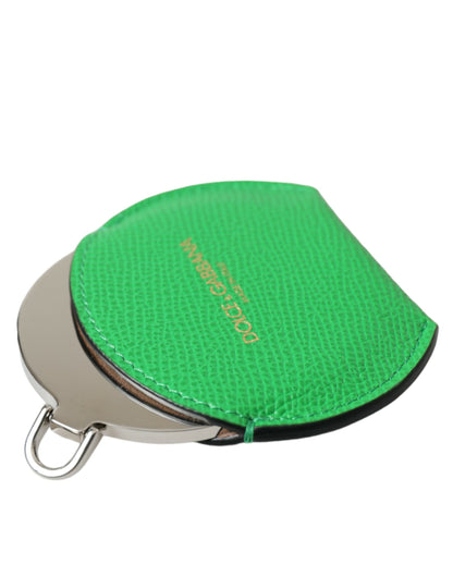 Dolce &amp; Gabbana Green Calfskin Leather Round Logo Hand Mirror Holder