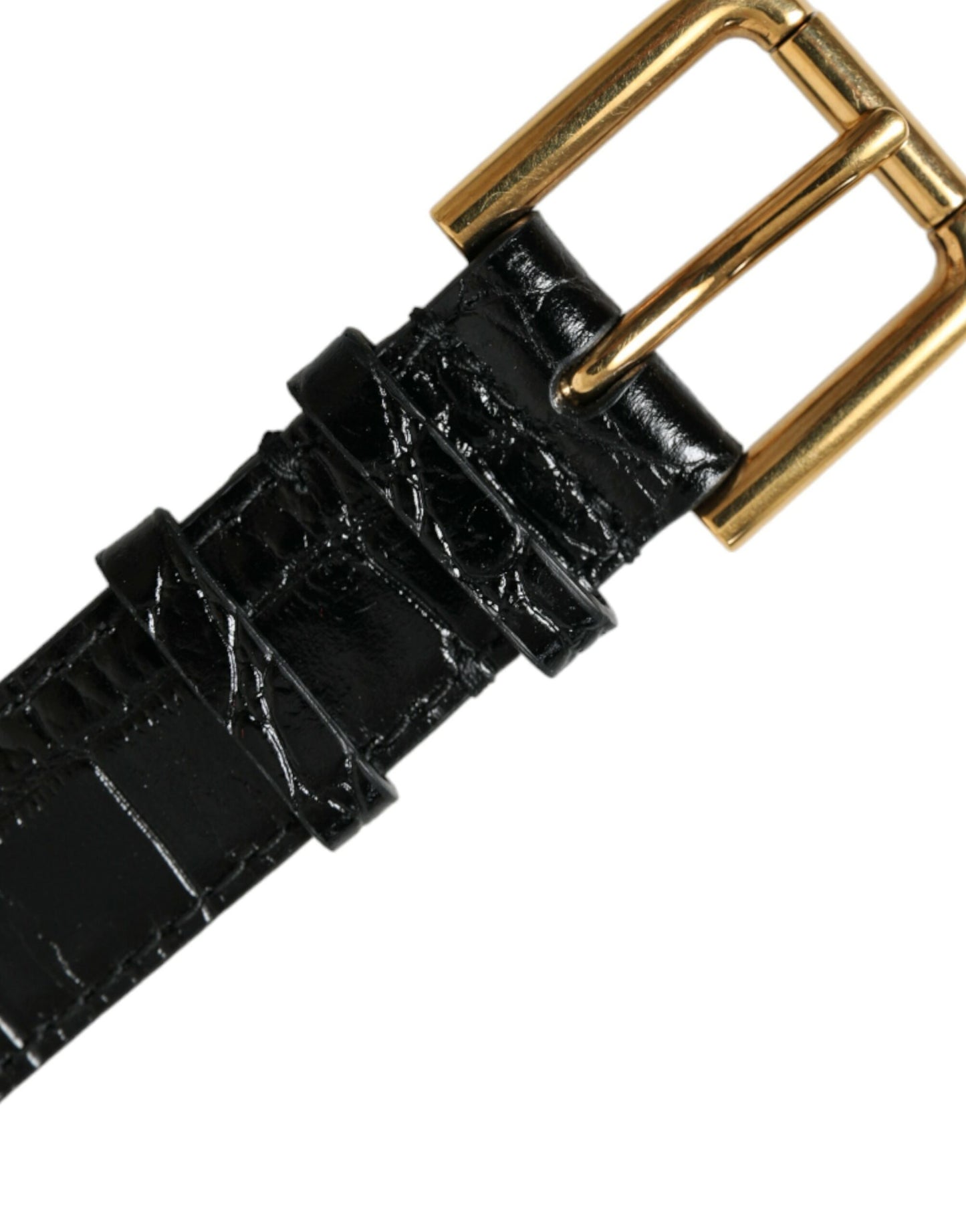 Dolce &amp; Gabbana Black Textured Leather Gold Tone Metal Buckle Bracelet