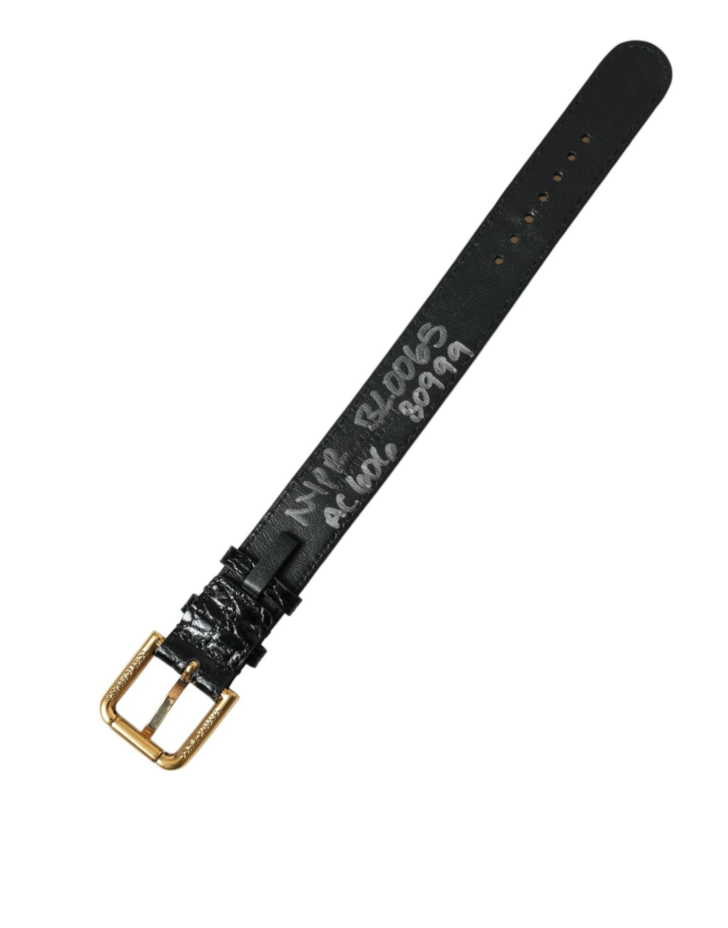 Dolce &amp; Gabbana Black Textured Leather Gold Tone Metal Buckle Bracelet