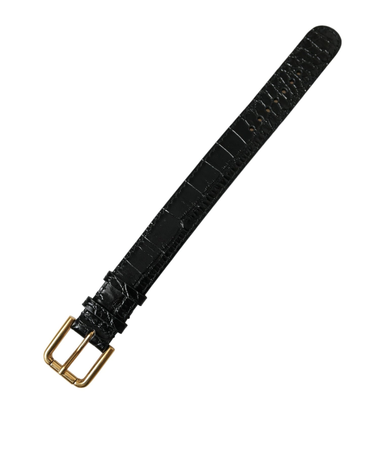 Dolce &amp; Gabbana Black Textured Leather Gold Tone Metal Buckle Bracelet