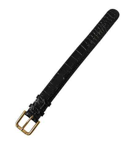 Dolce &amp; Gabbana Black Textured Leather Gold Tone Metal Buckle Bracelet